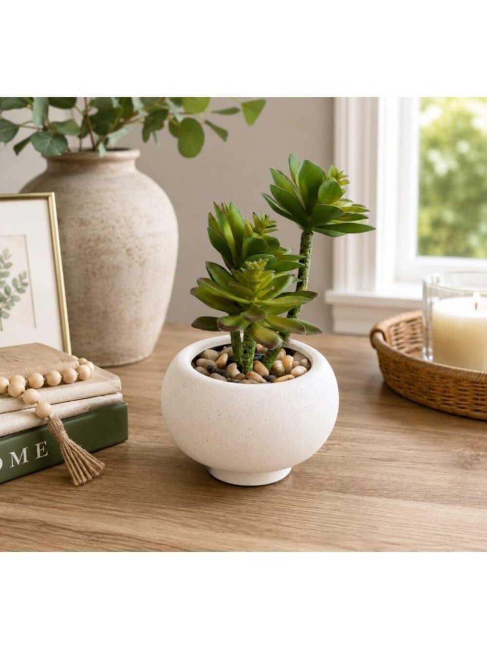 New Artificial Succulent In White Pot Desk Tabletop Fake Plant Room Home Decor